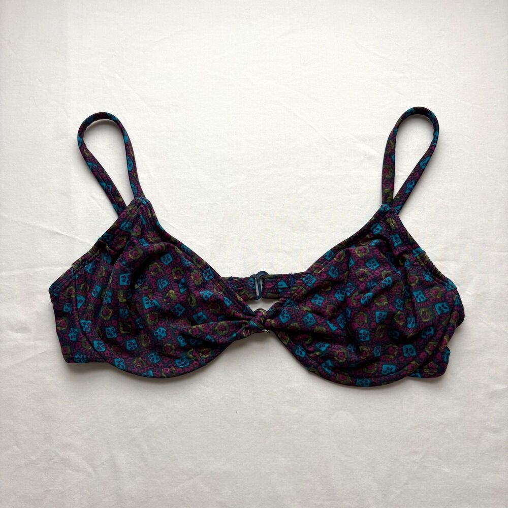 Vintage 90s Bikini Top Swim Floral Bow Underwire No Padding Made in USA Medium